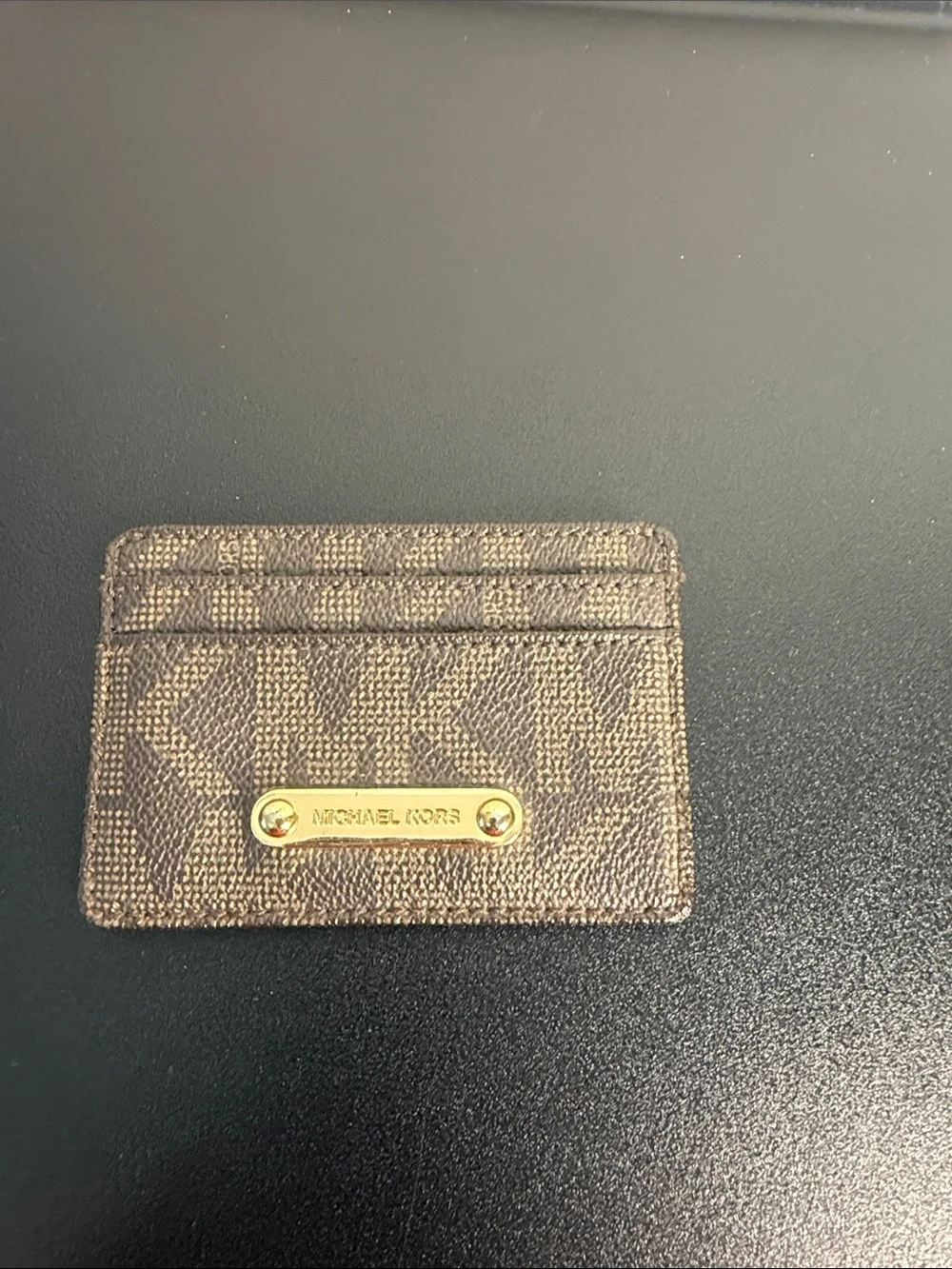 Michael Kors Brown and Gold MK Logo Card Case